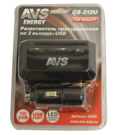 Прикуриватель розетка 2 гнезда+USB с подсветкой 