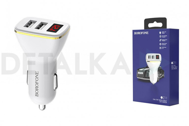 Зарядное устройство в прикуриватель с дисплеем 2 USB 2.4А 