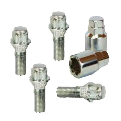 Болты секретные 4шт (2 ключа) 14x1.50x28 конус с выступом 5 лучей 
