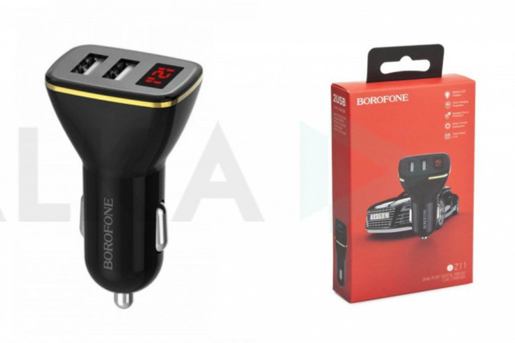 Зарядное устройство в прикуриватель с дисплеем 2 USB 2.4А